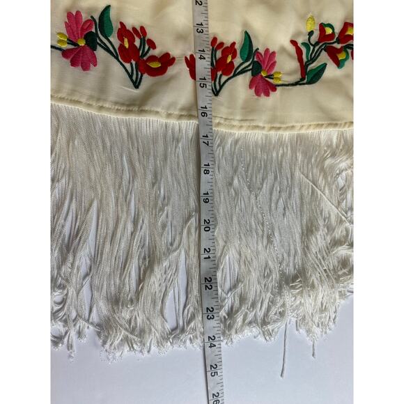 Double Zero Ivory Embroidered Fringe Hem Semi-Sheer Sleeveless Top Size Small - Picture 7 of 8